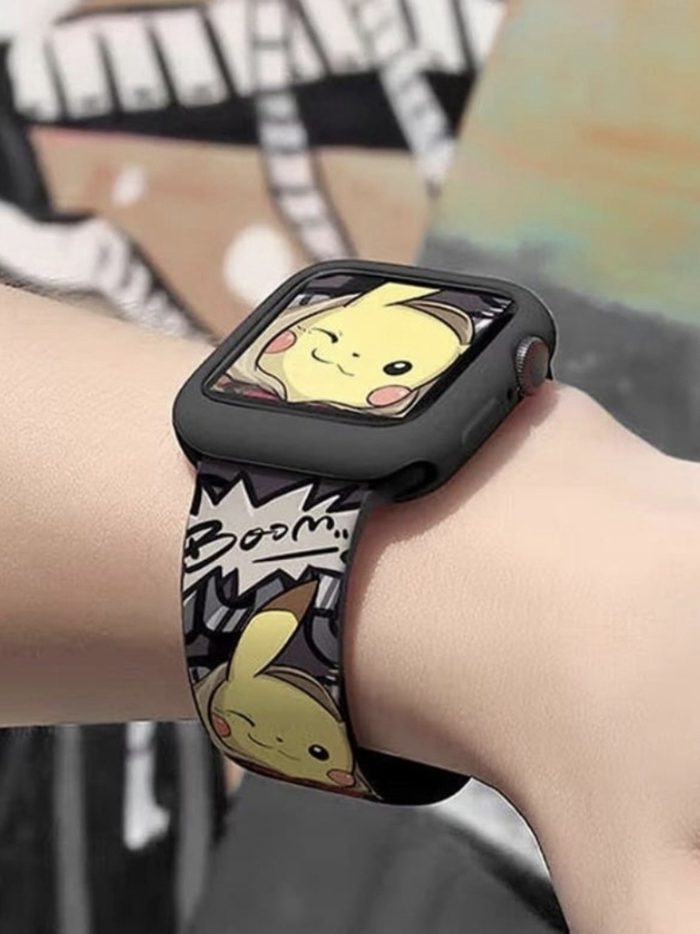 Apple Watch Band Pikachu Cartoon Silicone Watch Band - Black & Yellow